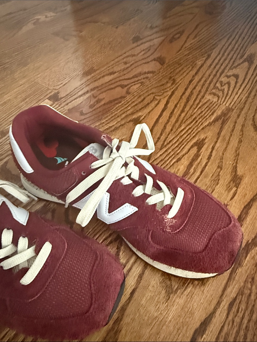 New Balance Maroon Suede Mesh Sneakers with White 'N' Accents - Picture 5 of 12